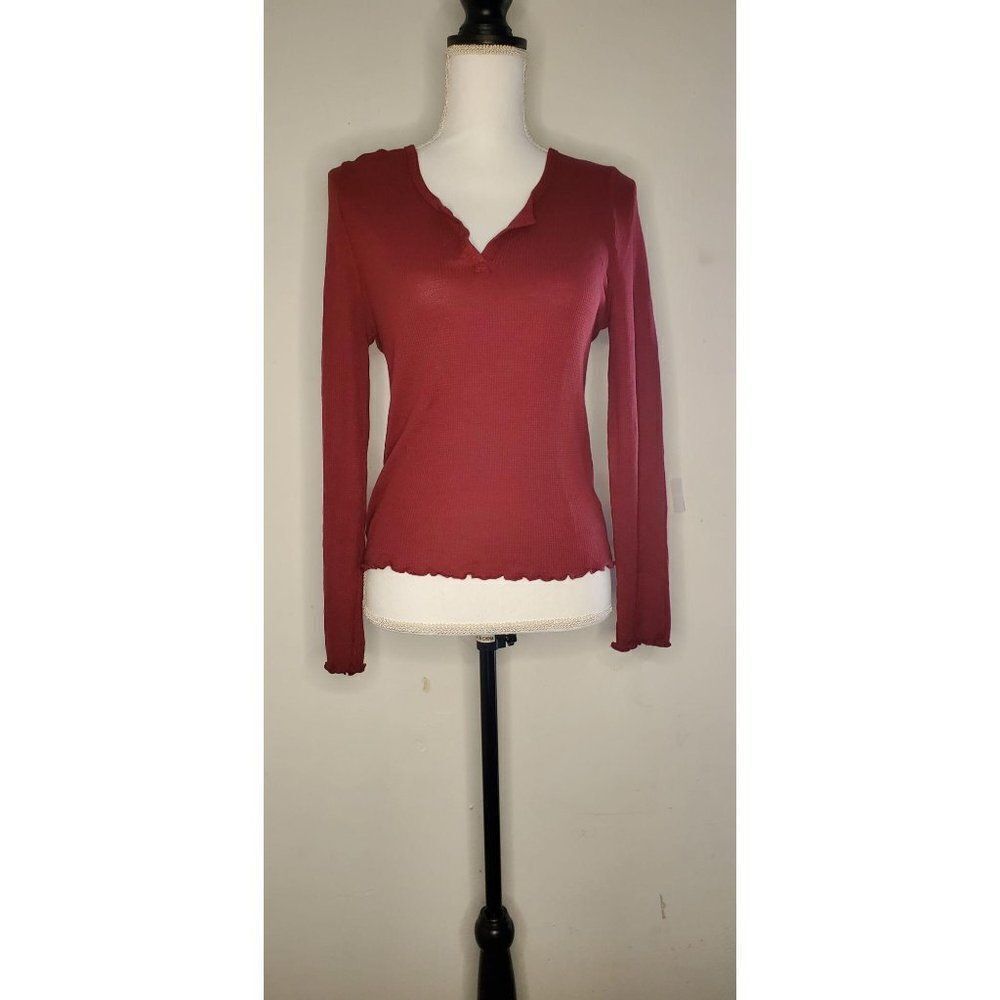 Hippie Rose Lettuce Edge V-cut L Red Polyester top